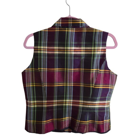 Ice Vintage Plaid Autumnal 100% Silk Button Down Collared Vest Trending Size M - Picture 3 of 5